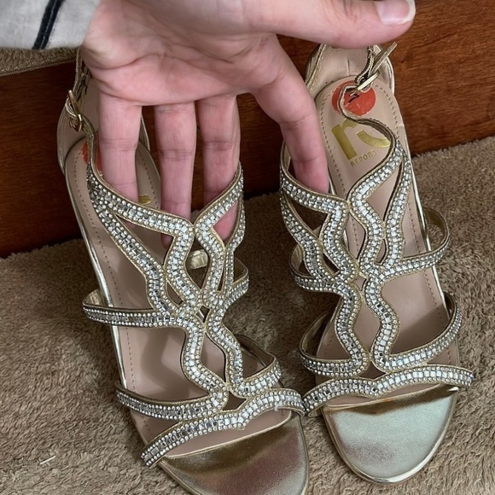Rhinestone Open Toe Heels Sandals Size 7 - Picture 3 of 9